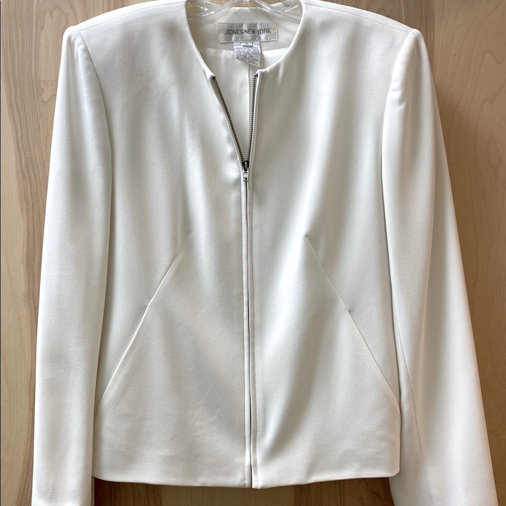 Vintage JONES NEW YORK Suit Jacket Mandarin collar Zip Front White Size 4P - Picture 5 of 5